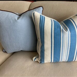Blue and White Striped linen custom Throw Pillows